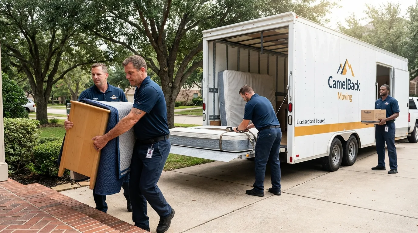 Crew loading residential truck for cross-state move from Gaylord, MN
