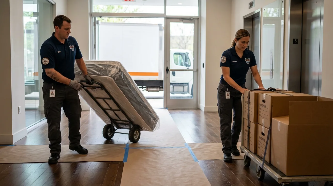 Professional apartment movers loading elevator in Gaylord, MN