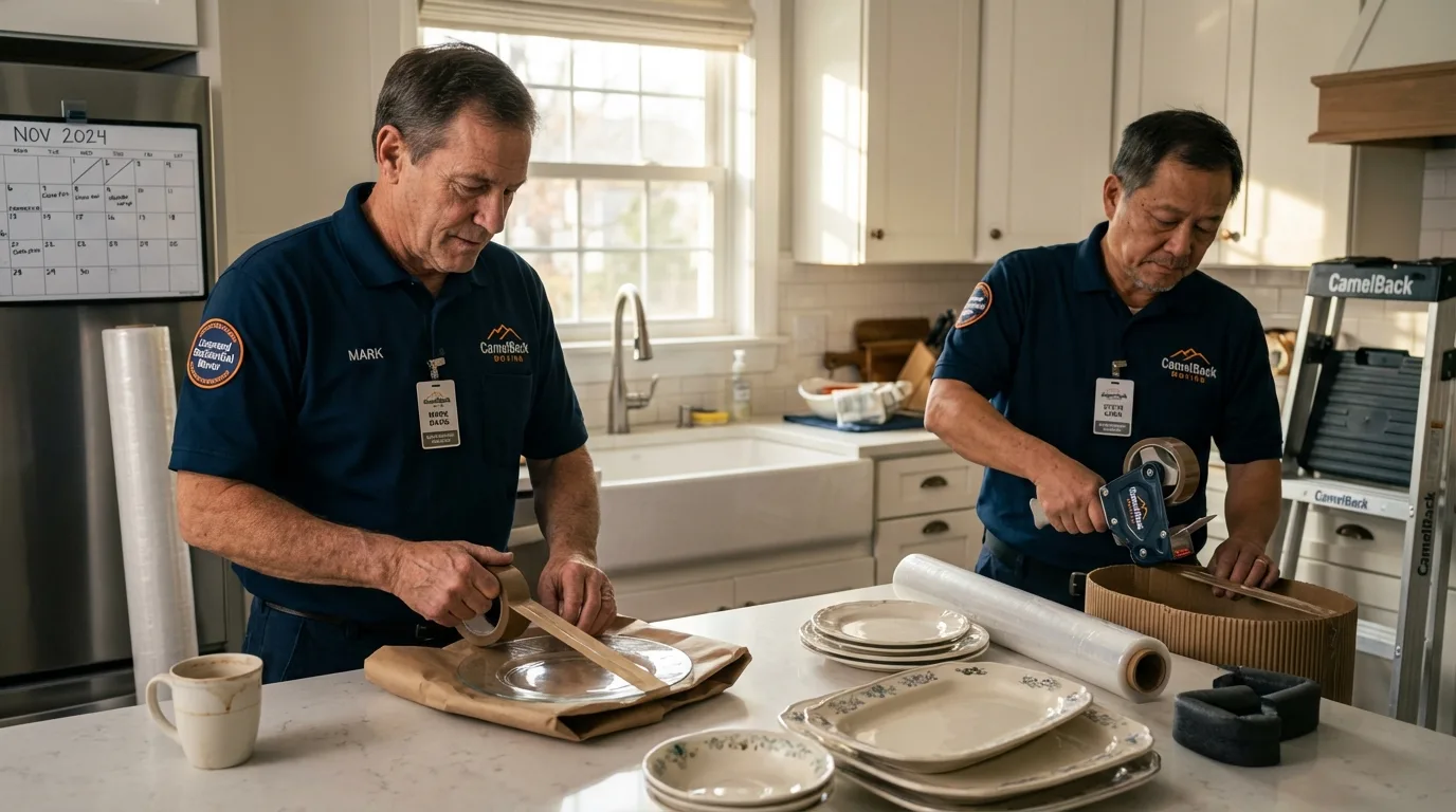 Professional crew packing kitchen dishware in Gaylord, MN